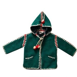 Vintage Green Woolen Child’s Jacket With Hood Donis Of Carnaby Street Greece XS